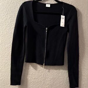 NWT Abercrombie & Fitch Black Knit Long Sleeve Zip-Up Top Size Small